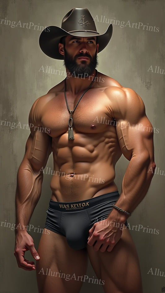 Male Model Muscular Cowboy Digital Art AI Fantasy - 412B