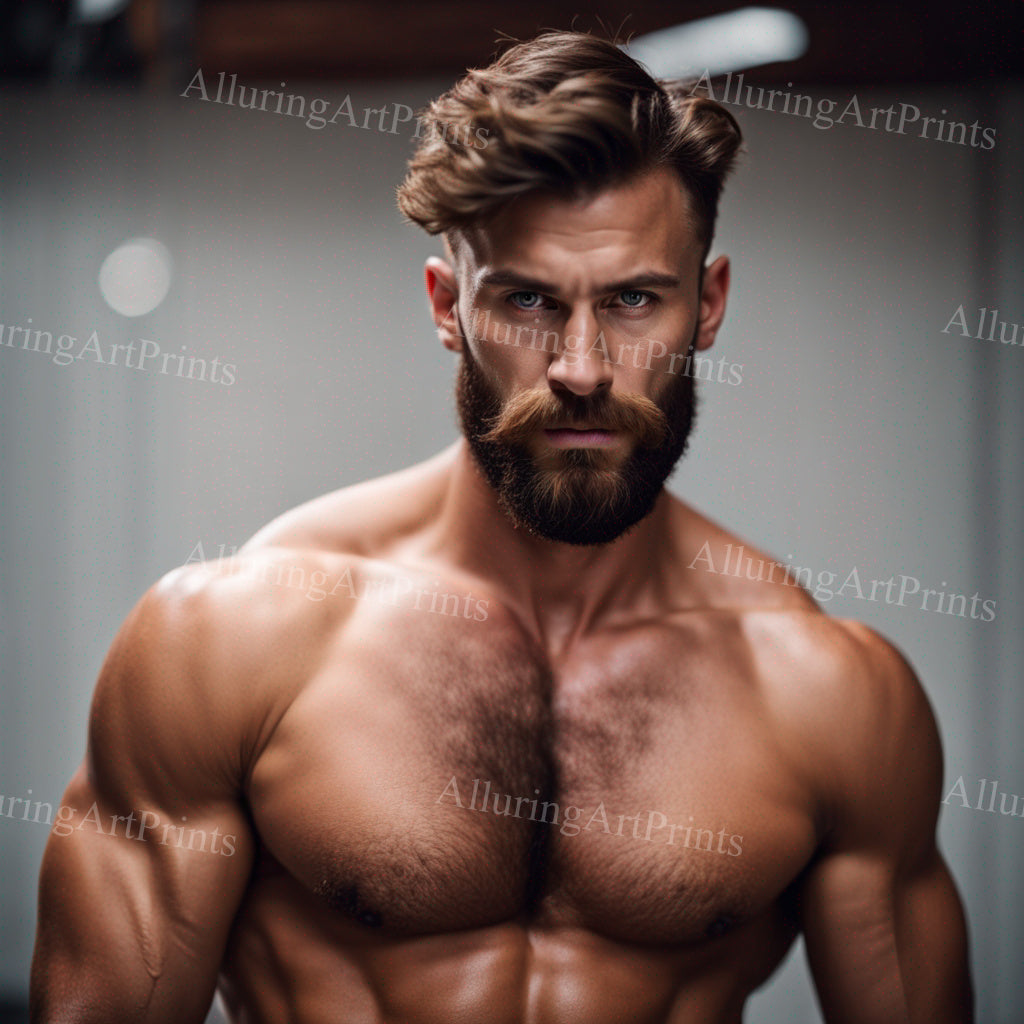 Male Model Muscular Hairy Digital Art AI Fantasy - 413B