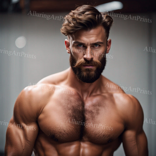 Male Model Muscular Hairy Digital Art AI Fantasy - 413B