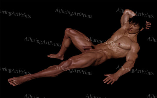 Nude Asian Male Model Muscular Digital Art AI Fantasy - 44B