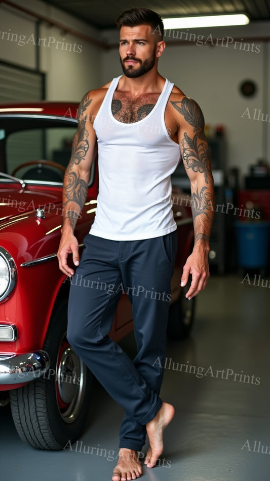 Male Model Muscular Hairy Digital Art AI Fantasy - 459B