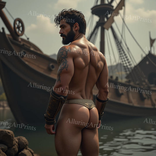 Male Model Muscular Buns Digital Art AI Fantasy - 521B