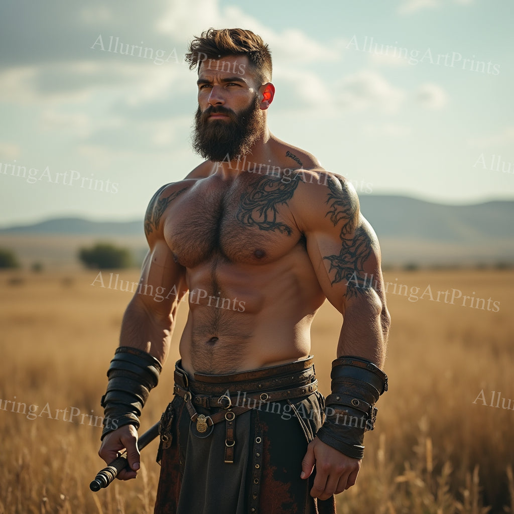 Male Model Muscular Hairy Digital Art AI Fantasy - 554B