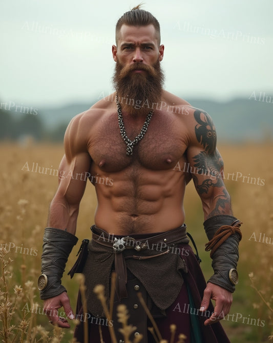 Male Model Muscular Hairy Digital Art AI Fantasy - 556B