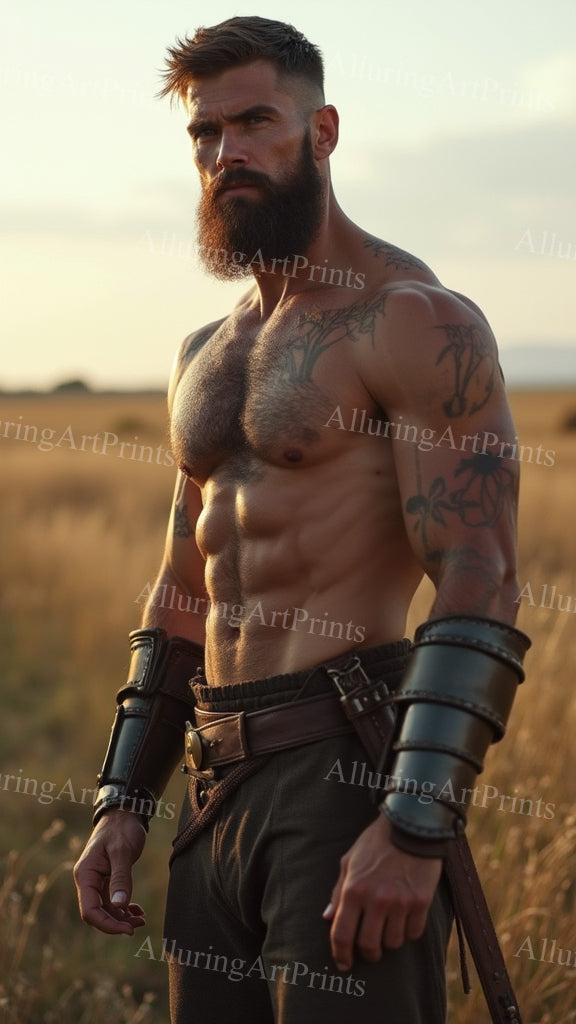 Male Model Muscular Hairy Digital Art AI Fantasy - 557B