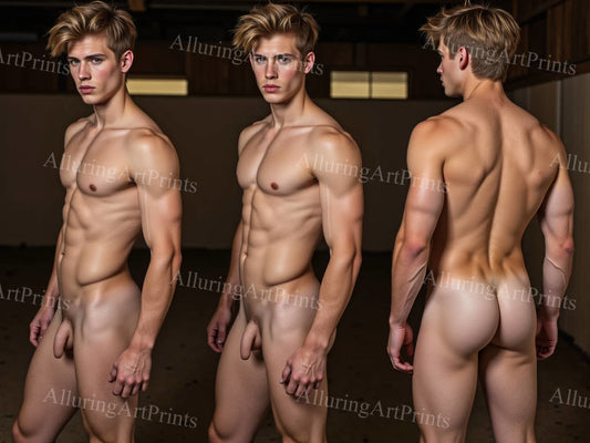 Nude Male Model Muscular College Digital Art AI Fantasy - 592B