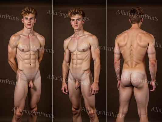 Nude Male Model Muscular College Digital Art AI Fantasy - 594B