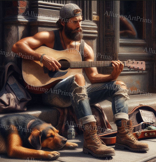 Male Model Muscular Hairy Digital Art AI Fantasy - 122C