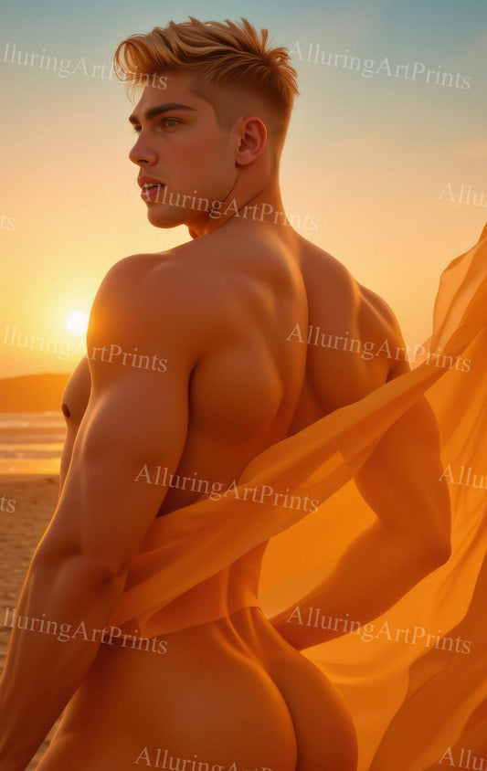 Male Model Muscular Buns Digital Art AI Fantasy - 402C
