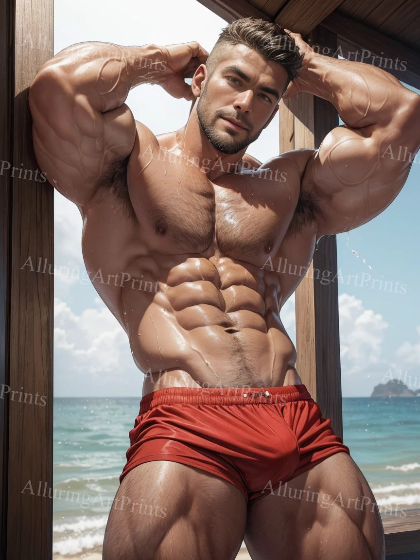 Male Model Muscular Surfer Digital Art AI Fantasy - 470C