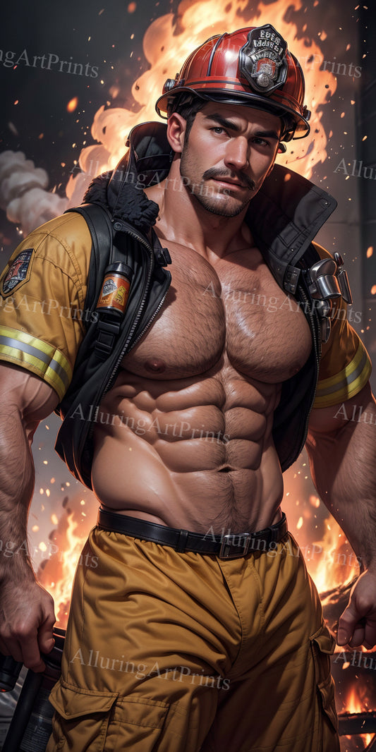 Male Model Muscular Firefighter Digital Art AI Fantasy - 605C