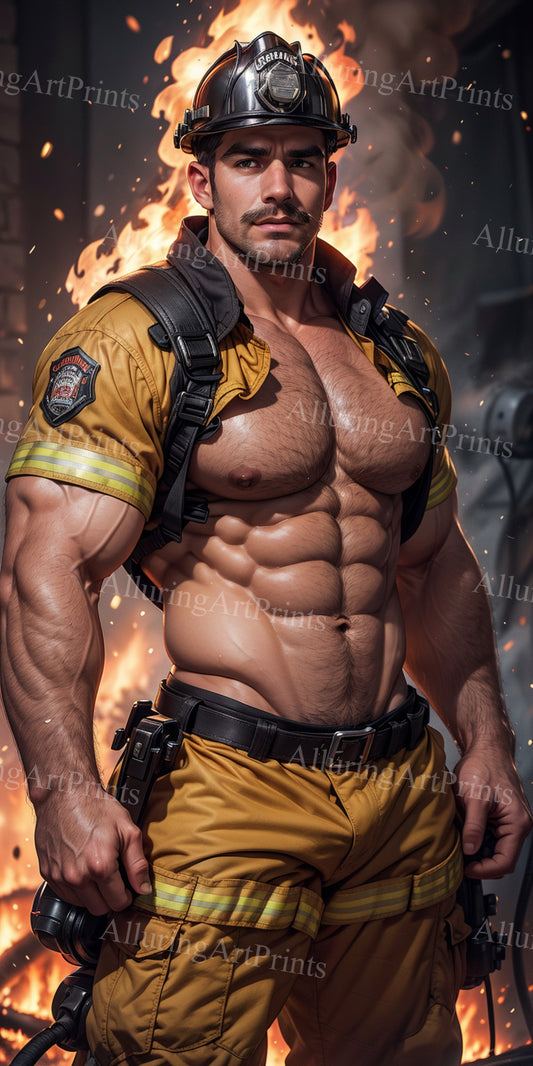 Male Model Muscular Firefighter Digital Art AI Fantasy - 607C