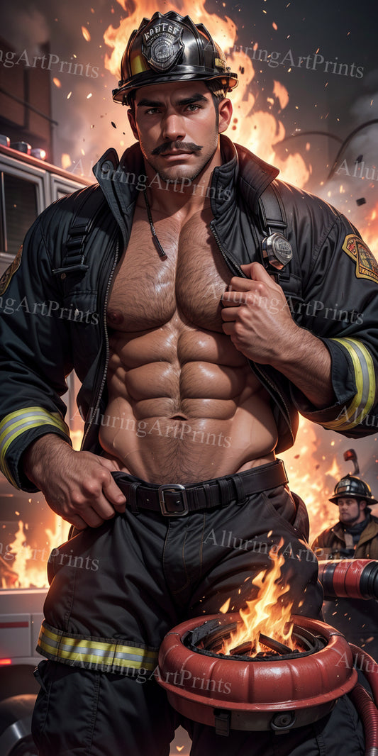 Male Model Muscular Firefighter Digital Art AI Fantasy - 608C