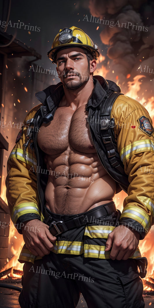 Male Model Muscular Firefighter Digital Art AI Fantasy - 611C
