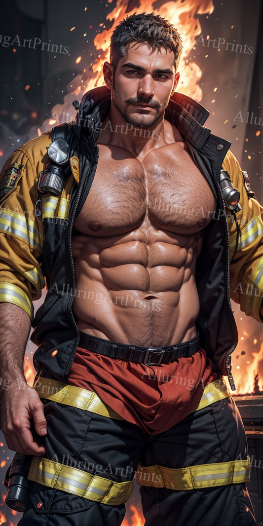 Male Model Muscular Firefighter Digital Art AI Fantasy - 613C