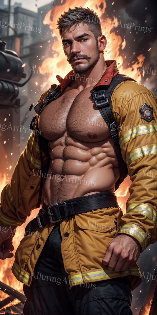 Male Model Muscular Firefighter Digital Art AI Fantasy - 614C