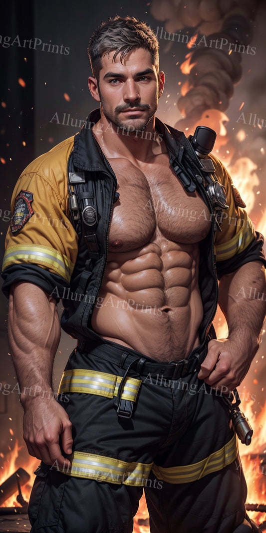 Male Model Muscular Firefighter Digital Art AI Fantasy - 615C