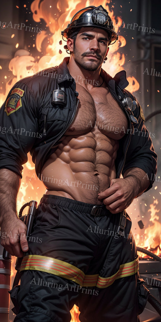 Male Model Muscular Firefighter Digital Art AI Fantasy - 621C