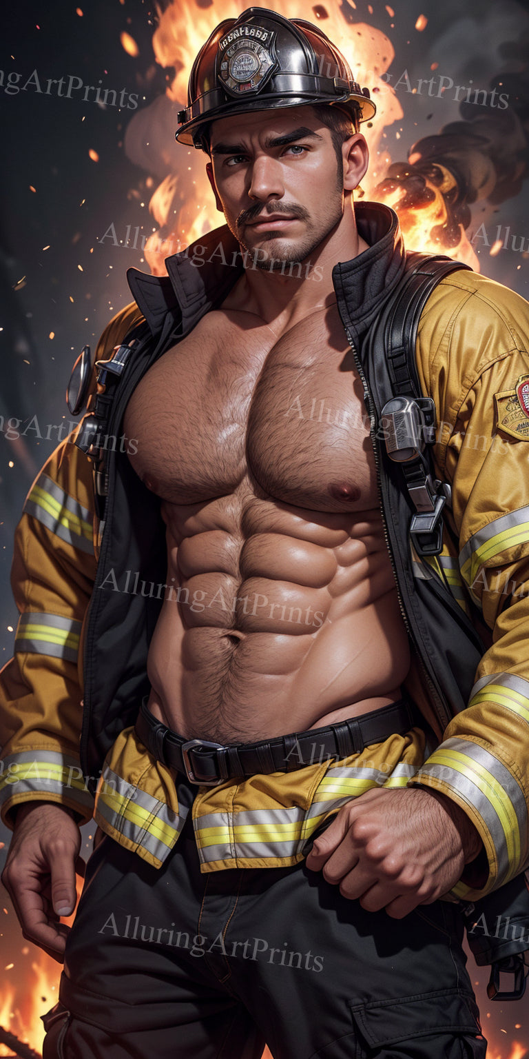 Male Model Muscular Firefighter Digital Art AI Fantasy - 623C