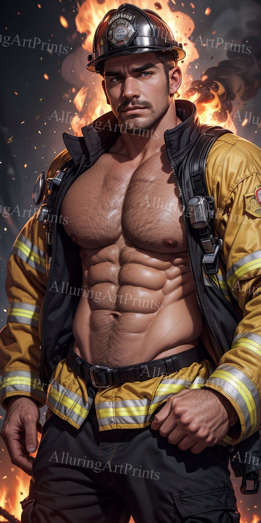 Male Model Muscular Firefighter Digital Art AI Fantasy - 623C