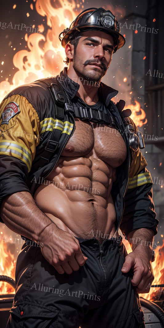 Male Model Muscular Firefighter Digital Art AI Fantasy - 627C