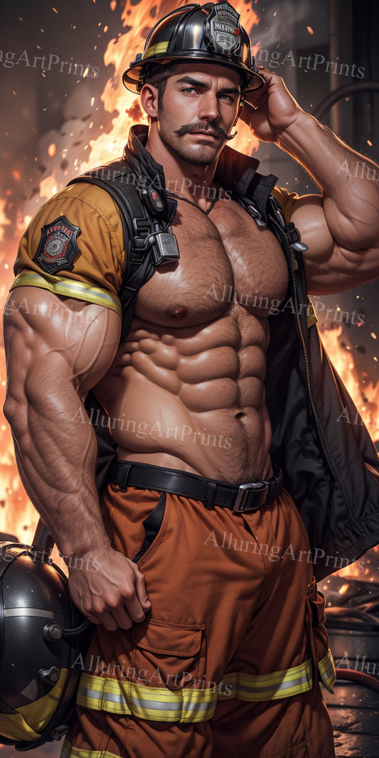 Male Model Muscular Firefighter Digital Art AI Fantasy - 628C