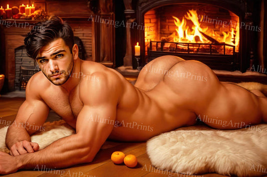 Nude Male Model Muscular Buns Digital Art AI Fantasy - 675C