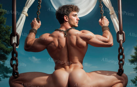 Nude Male Model Muscular Buns Digital Art AI Fantasy - 717C