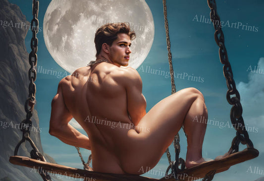 Nude Male Model Muscular Buns Digital Art AI Fantasy - 718C