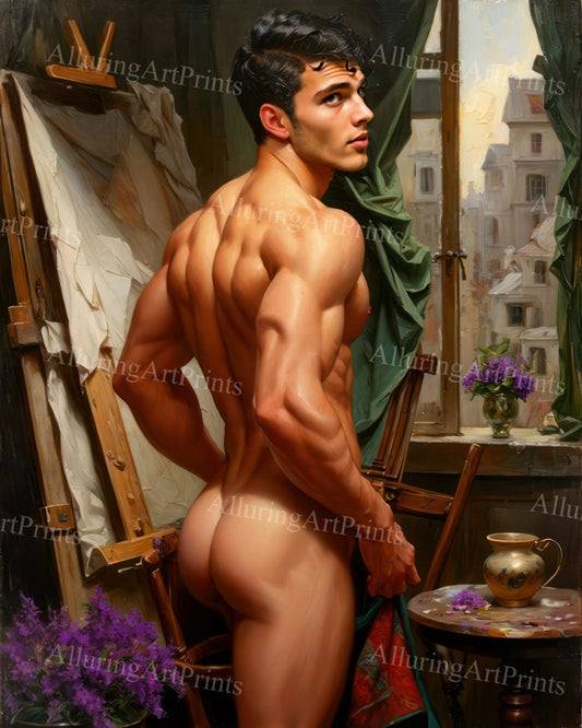 Nude Male Model Muscular Buns Digital Art AI Fantasy - 744C