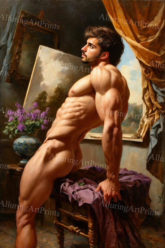 Nude Male Model Muscular Buns Digital Art AI Fantasy - 745C