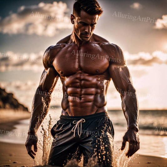 Male Model Muscular Digital Art AI Fantasy - 126D