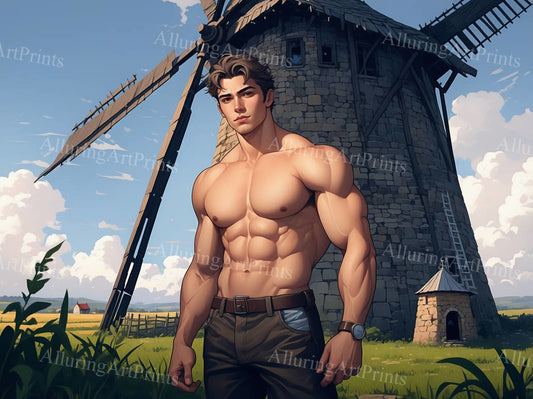 Male Model Muscular Digital Art AI Fantasy - 74D