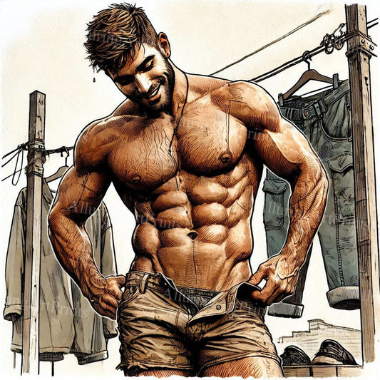 Male Model Muscular Digital Art AI Fantasy - 91D