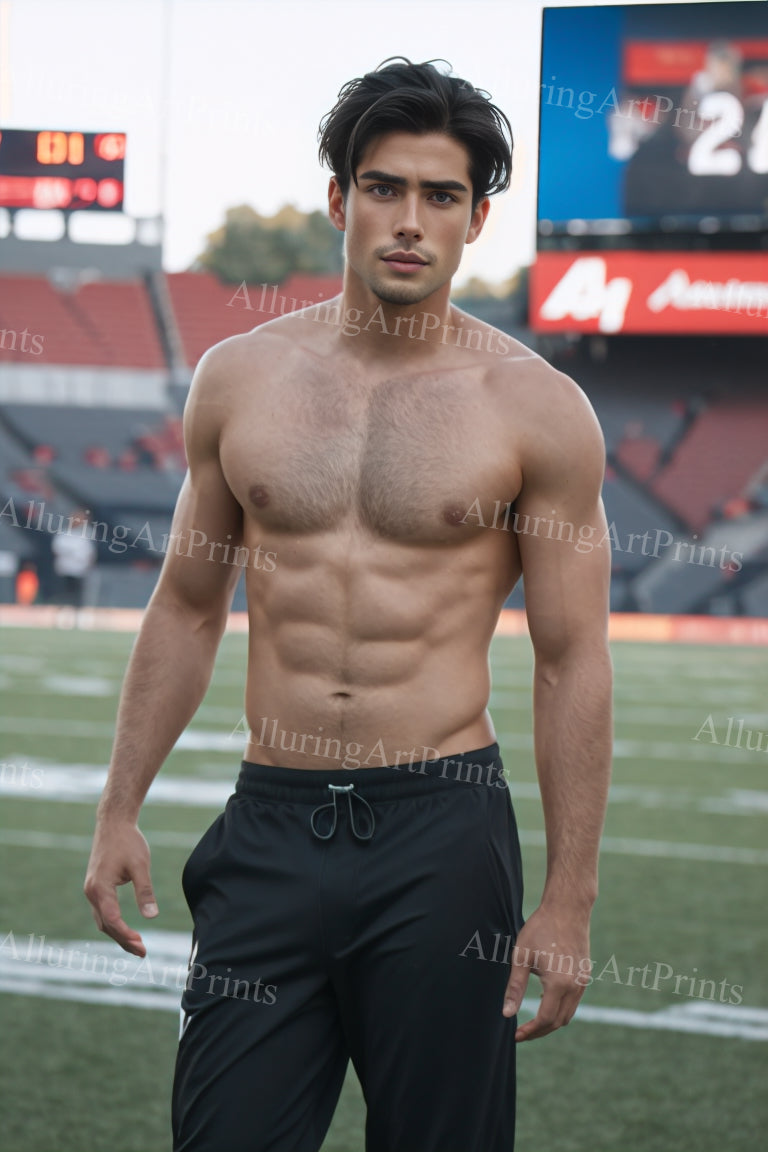 Nude Male Model Muscular Frontal Digital Art AI Fantasy - 110E