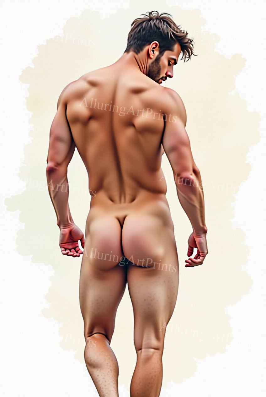 Nude Male Model Muscular Buns Digital Art AI Fantasy - 119E
