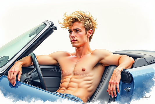 Nude Male Model Muscular Digital Art AI Fantasy - 15E