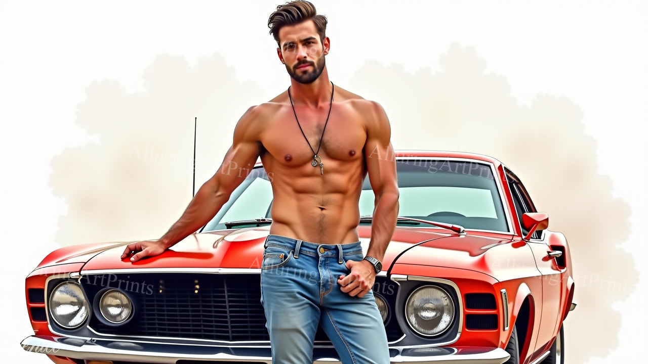 Male Model Muscular Frontal Digital Art AI Fantasy - 224E