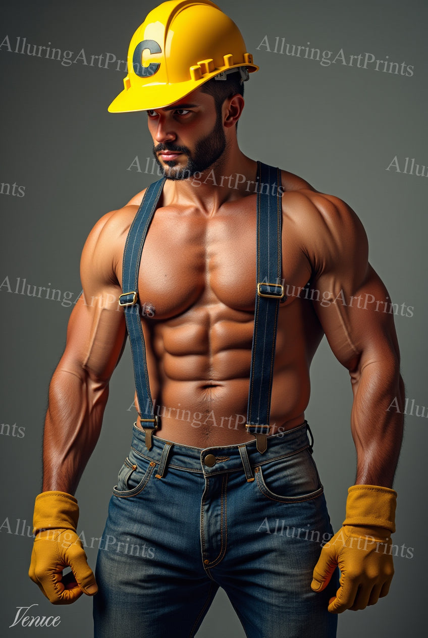 Nude Male Model Muscular Digital Art AI Fantasy - 24E