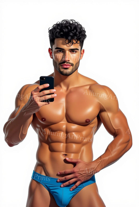 Nude Male Model Muscular Digital Art AI Fantasy - 31E