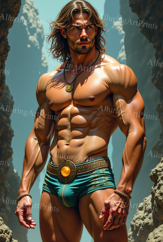 Nude Male Model Muscular Digital Art AI Fantasy - 33E