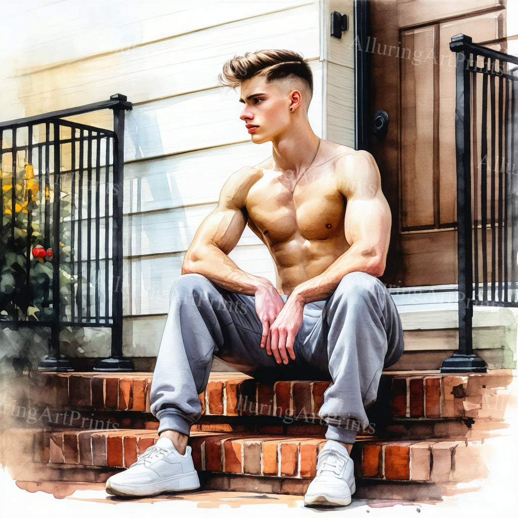 Nude Male Model Muscular Digital Art AI Fantasy - 51E