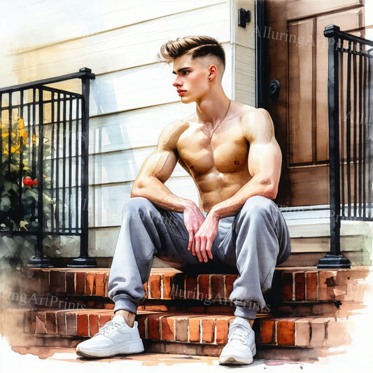 Nude Male Model Muscular Digital Art AI Fantasy - 51E