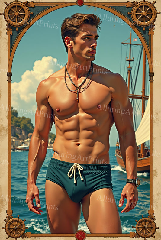 Nude Male Model Muscular Digital Art AI Fantasy - 52E