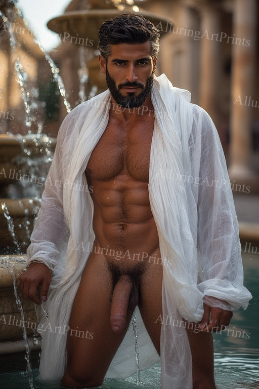 Nude Male Model Muscular Frontal Digital Art AI Fantasy -567E