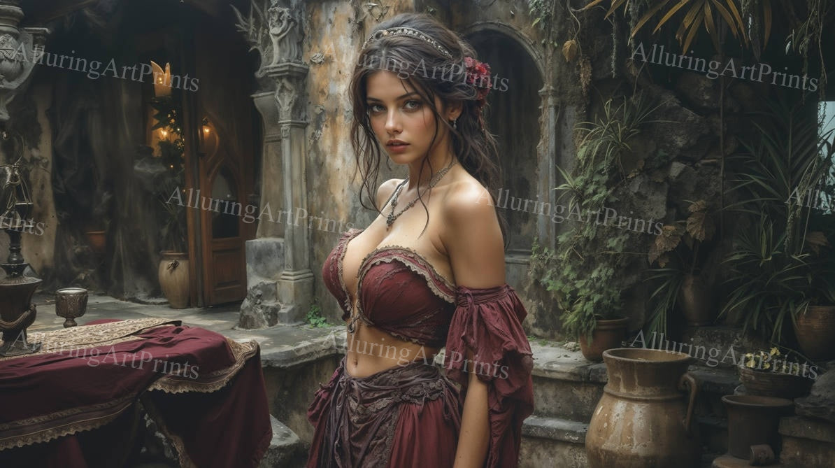 Risque Brunette Model Female Digital Art AI Fantasy - EE527