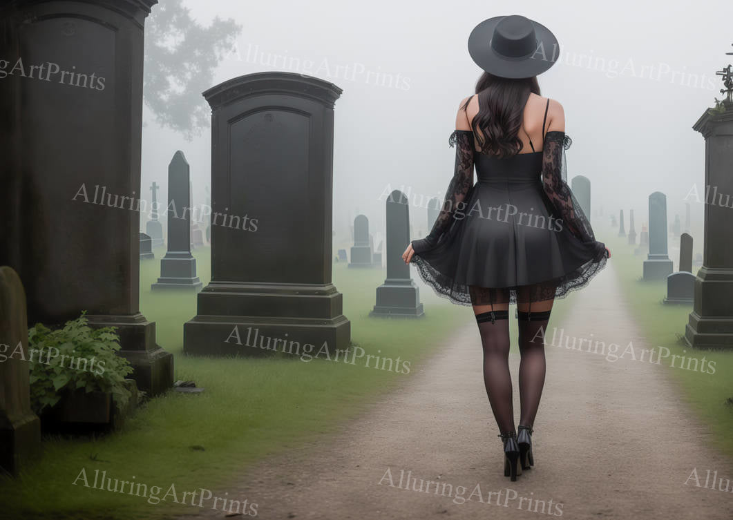 Risque Goth Brunette Model Female Digital Art AI Fantasy - EE576