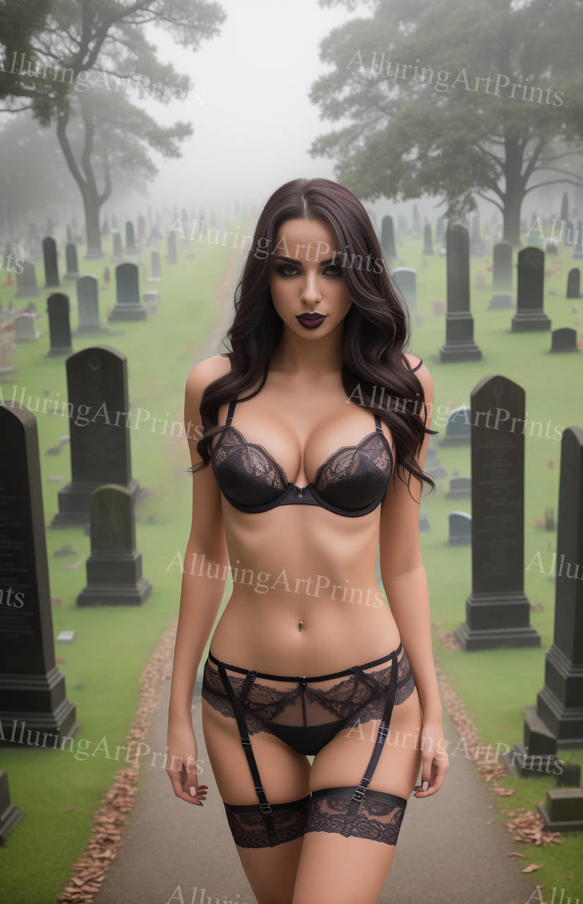 Risque Goth Brunette Model Female Digital Art AI Fantasy - EE577