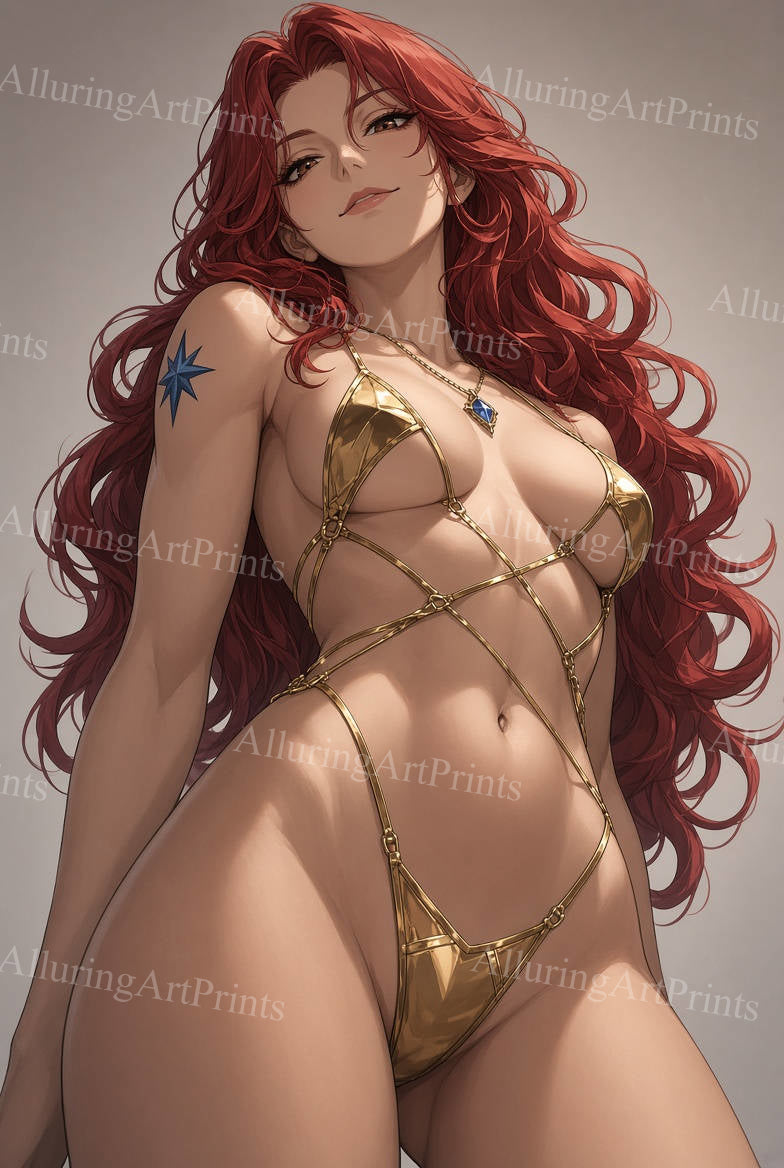 Risque Redhead Model Female Digital Art AI Fantasy - EE627