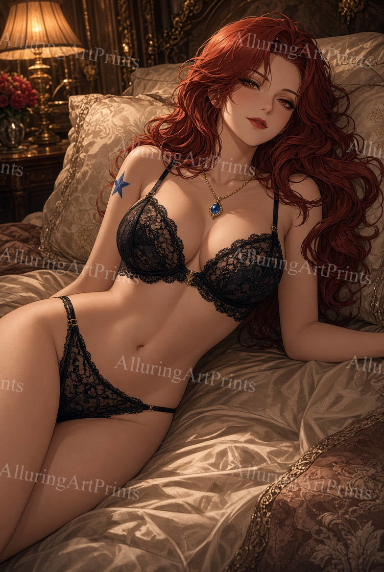 Risque Redhead Model Female Digital Art AI Fantasy - EE631